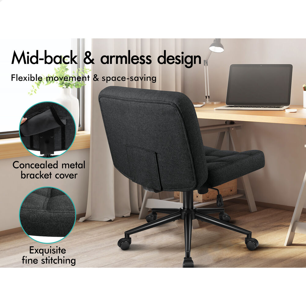 ALFORDSON Office Desk Chair Computer Armless Wide Seat Mid Back Fabric Black