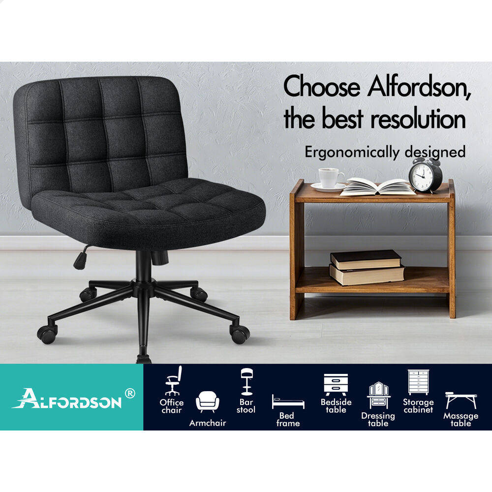 ALFORDSON Office Desk Chair Computer Armless Wide Seat Mid Back Fabric Black