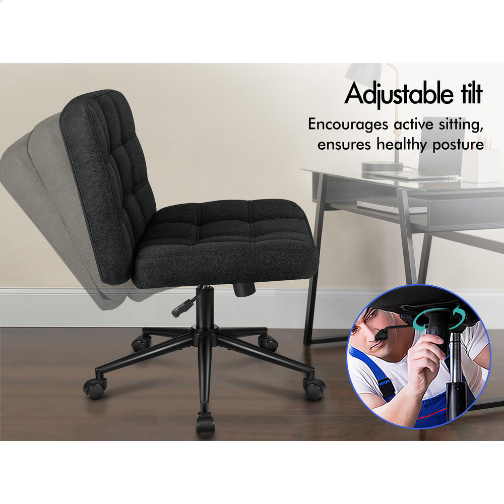 ALFORDSON Office Desk Chair Computer Armless Wide Seat Mid Back Fabric Black