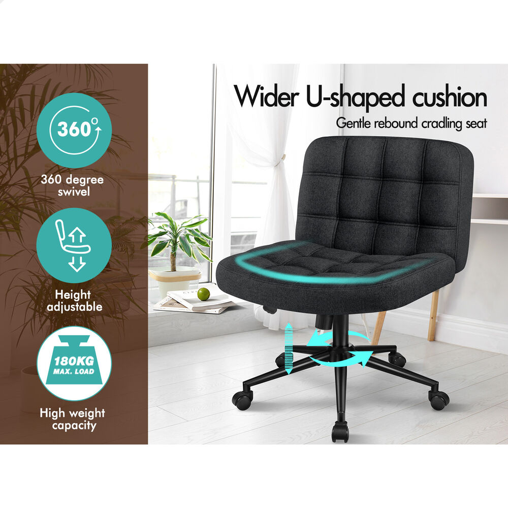 ALFORDSON Office Desk Chair Computer Armless Wide Seat Mid Back Fabric Black