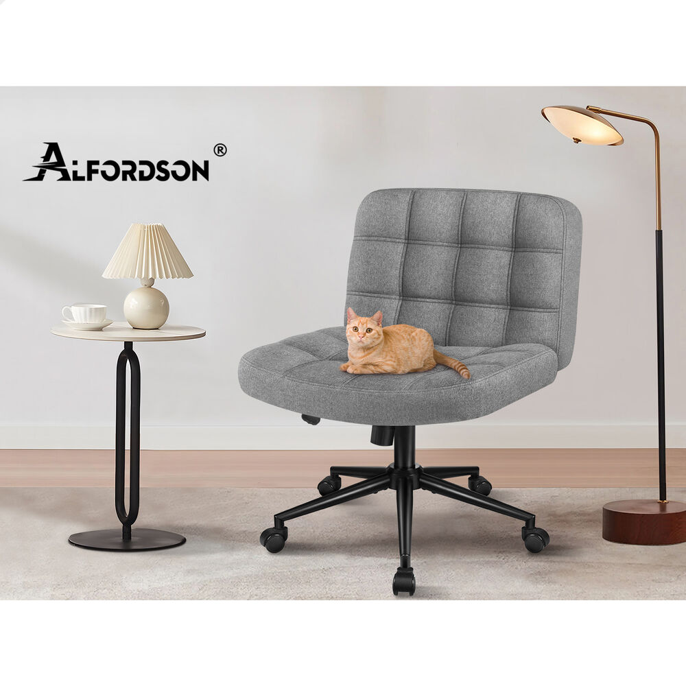 ALFORDSON Office Desk Chair Computer Armless Wide Seat Mid Back Fabric Grey