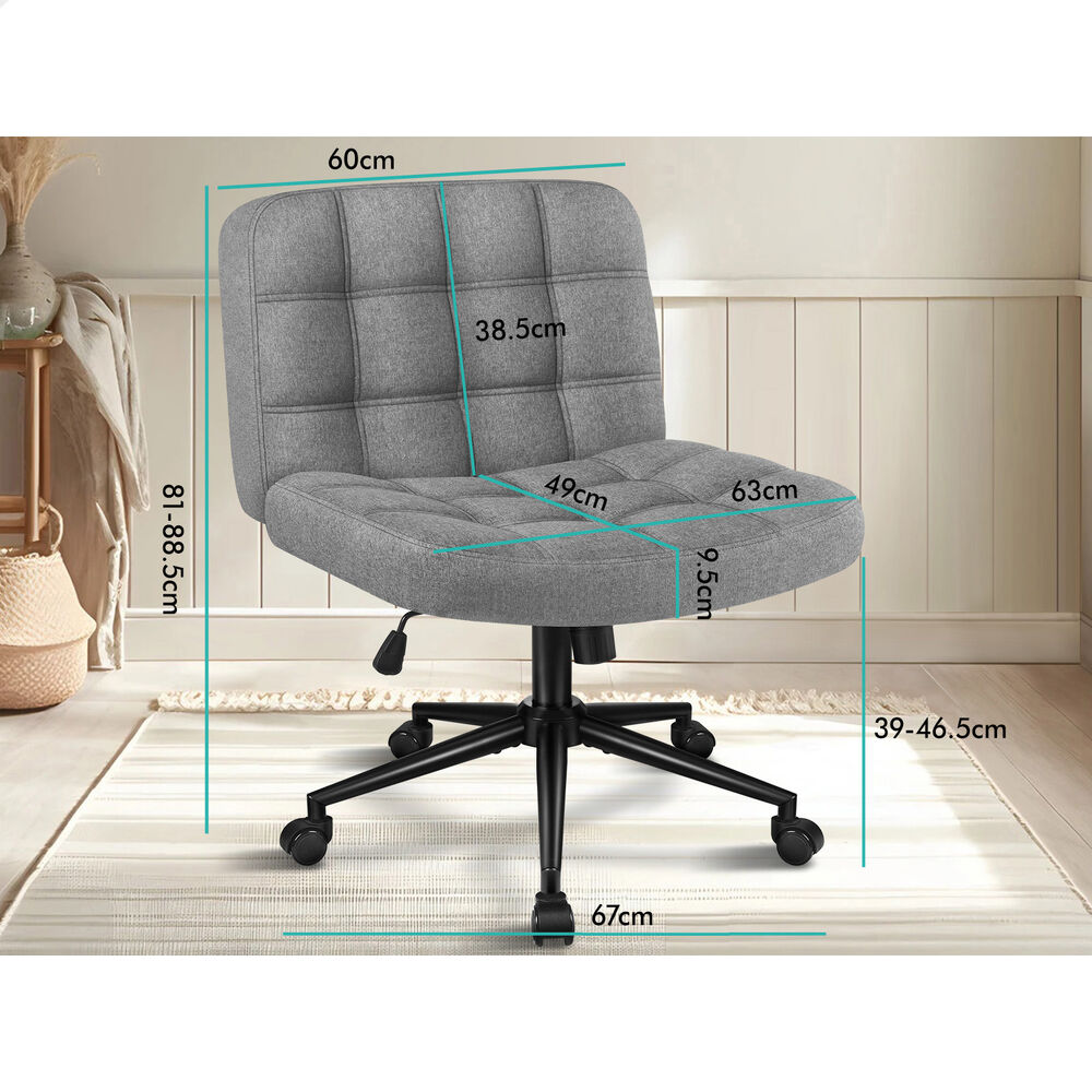 ALFORDSON Office Desk Chair Computer Armless Wide Seat Mid Back Fabric Grey