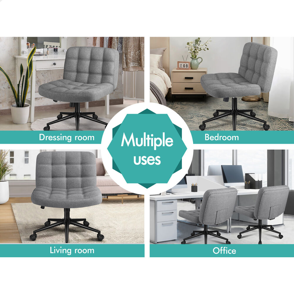 ALFORDSON Office Desk Chair Computer Armless Wide Seat Mid Back Fabric Grey