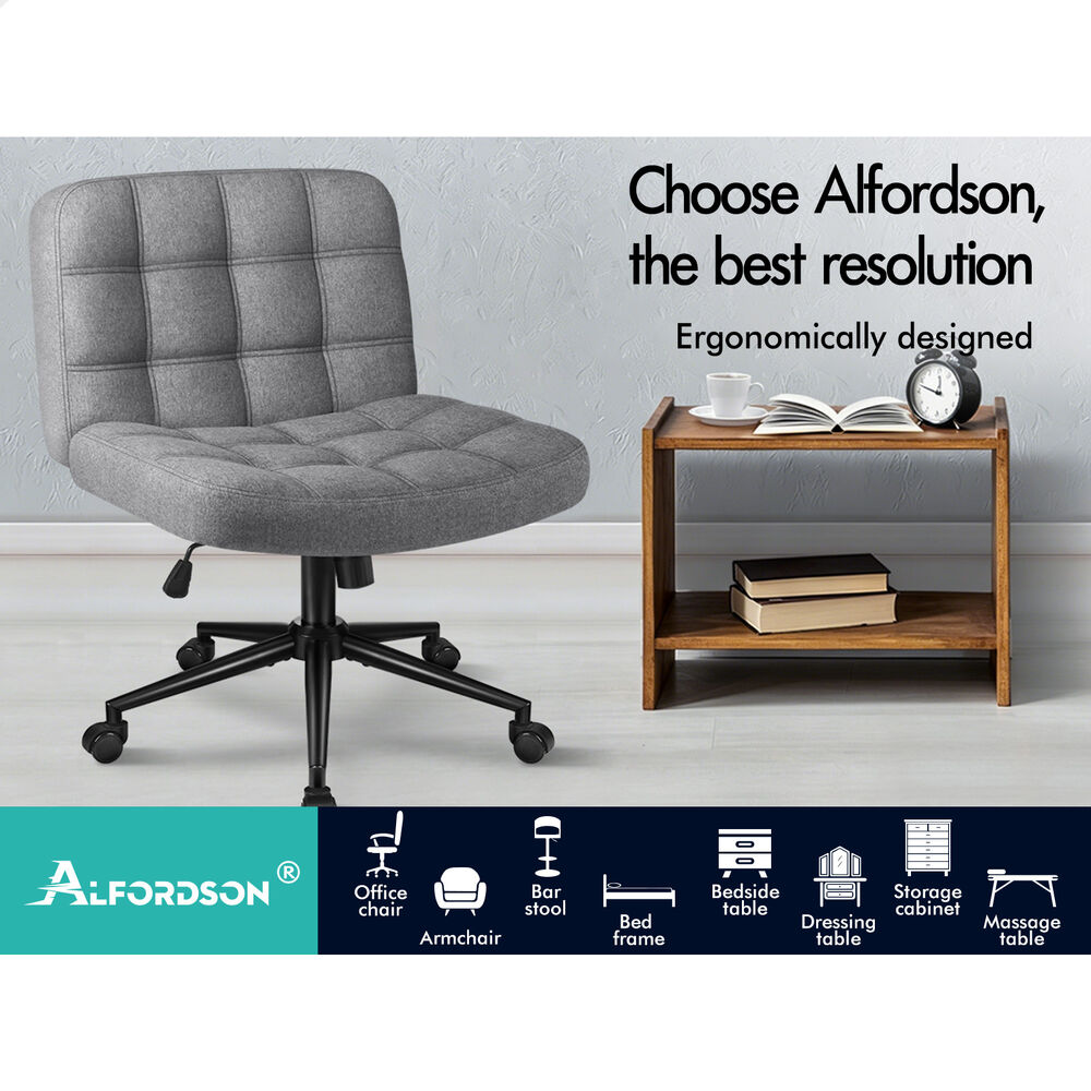 ALFORDSON Office Desk Chair Computer Armless Wide Seat Mid Back Fabric Grey