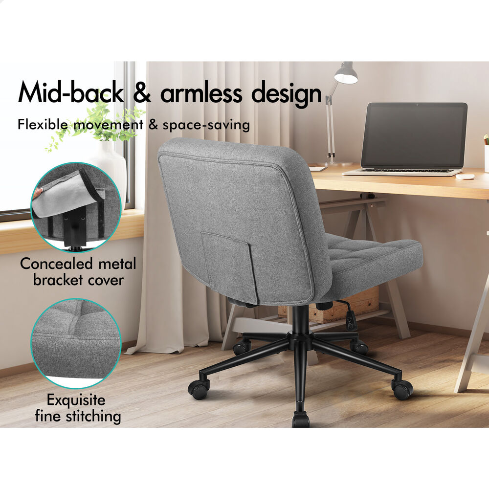 ALFORDSON Office Desk Chair Computer Armless Wide Seat Mid Back Fabric Grey