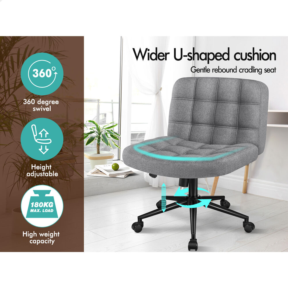 ALFORDSON Office Desk Chair Computer Armless Wide Seat Mid Back Fabric Grey