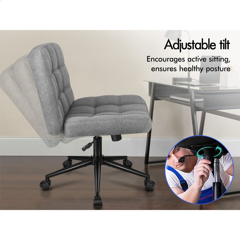 ALFORDSON Office Desk Chair Computer Armless Wide Seat Mid Back Fabric Grey