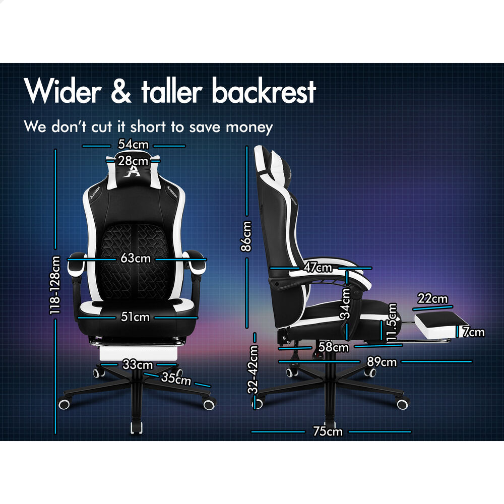 ALFORDSON Gaming Office Chair Ergonomic Computer Footrest Leather Black & White