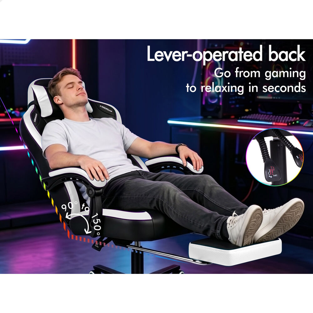 ALFORDSON Gaming Office Chair Ergonomic Computer Footrest Leather Black & White