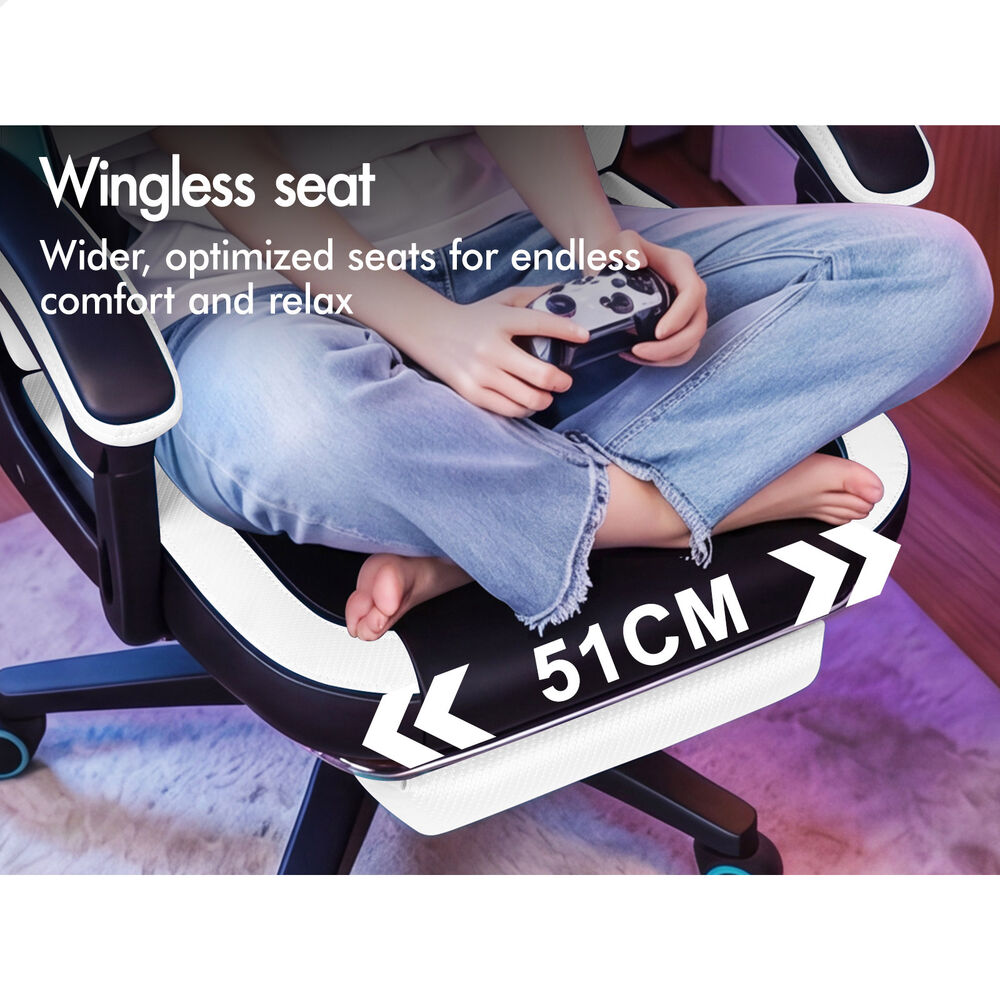 ALFORDSON Gaming Office Chair Ergonomic Computer Footrest Leather Black & White