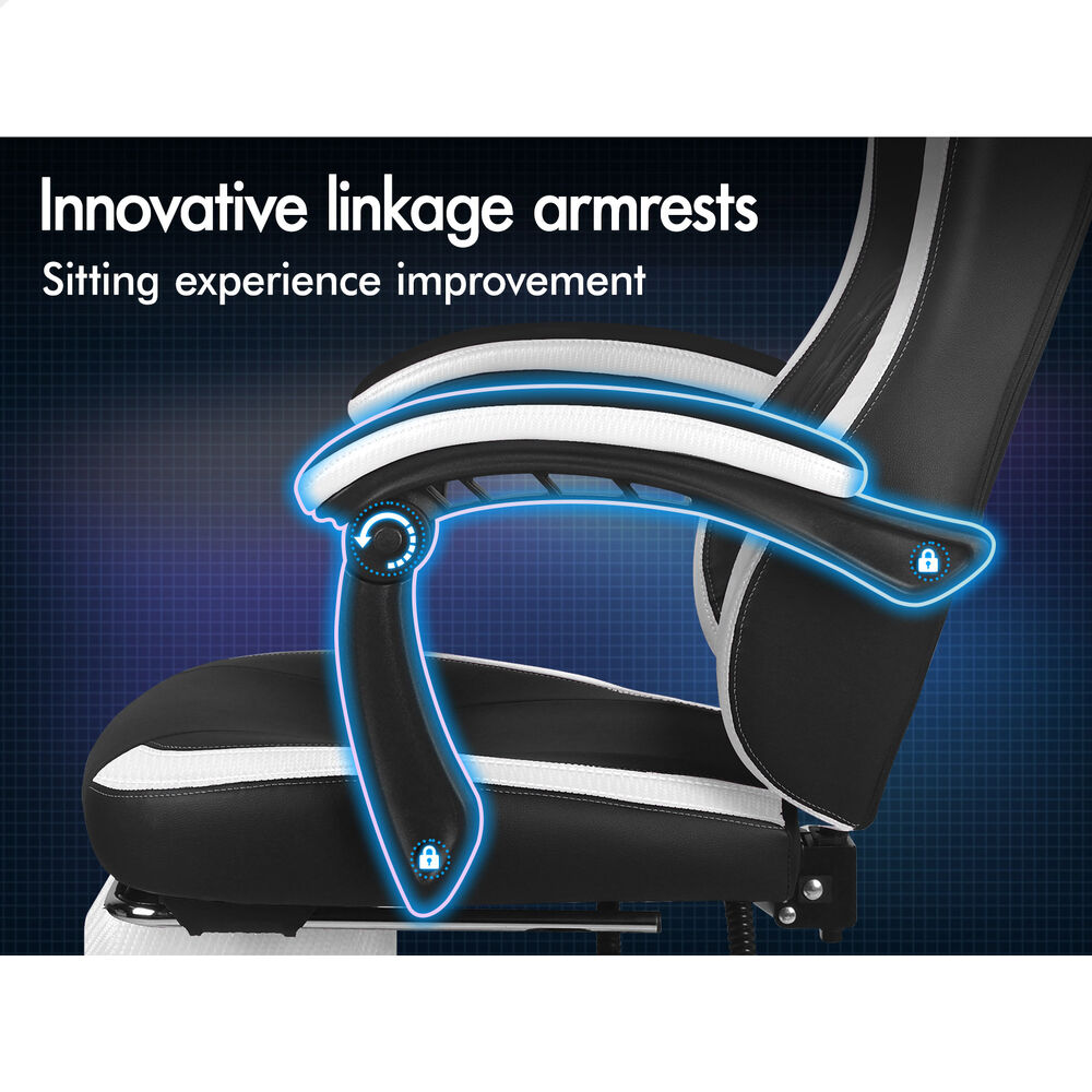 ALFORDSON Gaming Office Chair Ergonomic Computer Footrest Leather Black & White