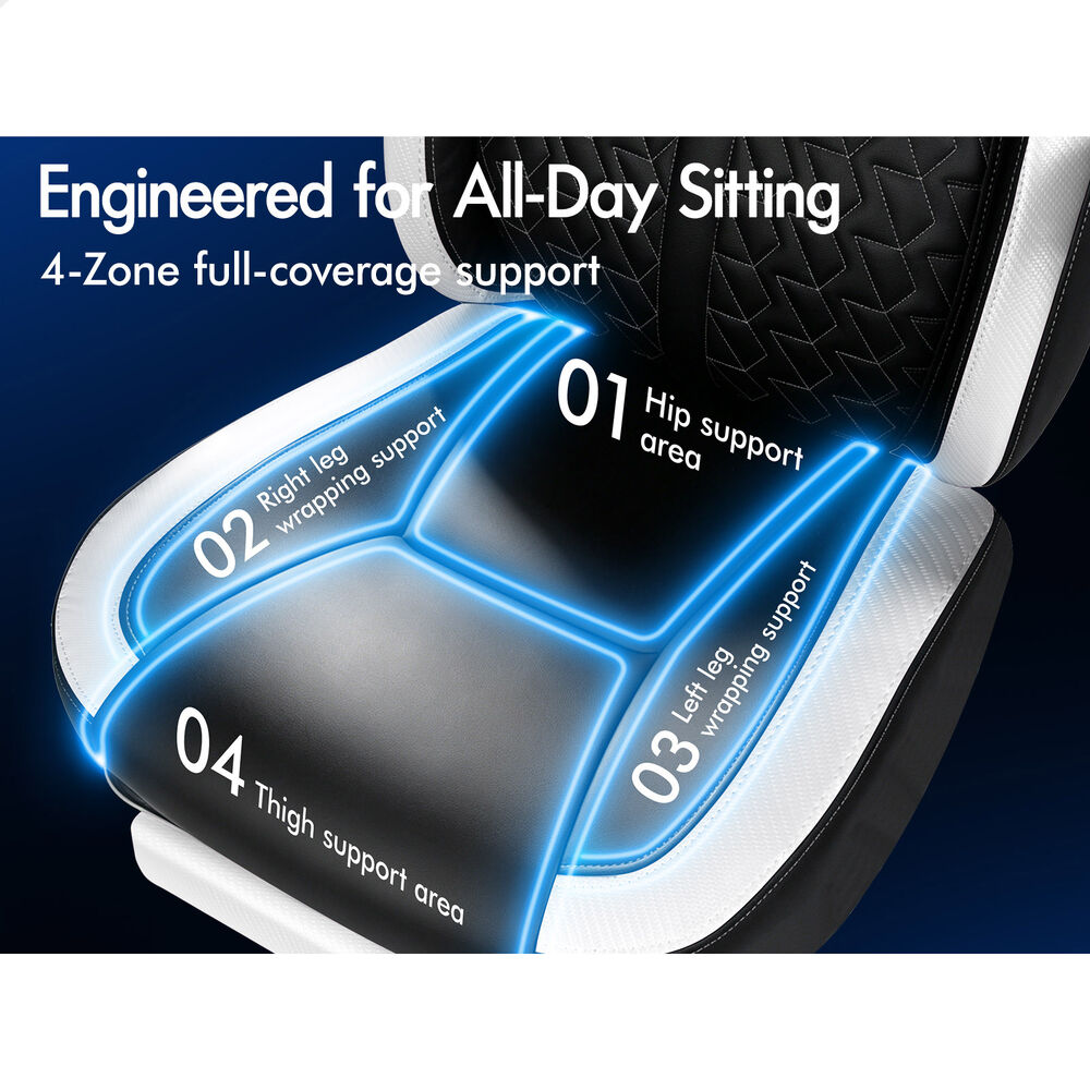 ALFORDSON Gaming Office Chair Ergonomic Computer Footrest Leather Black & White
