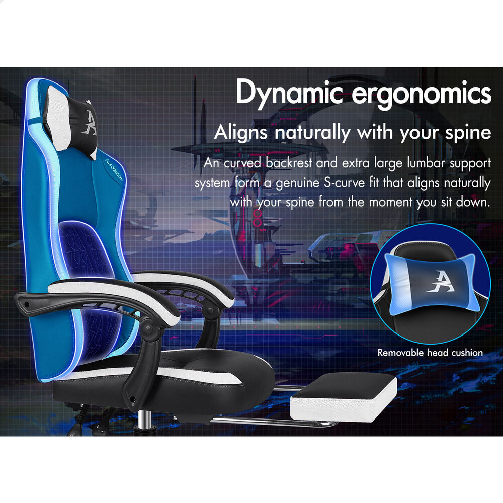 ALFORDSON Gaming Office Chair Ergonomic Computer Footrest Leather Black & White