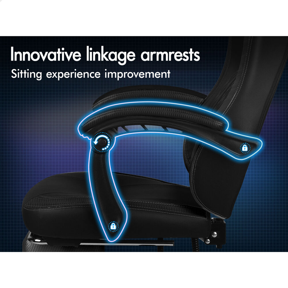 ALFORDSON Gaming Office Chair Ergonomic Computer Footrest Leather All Black