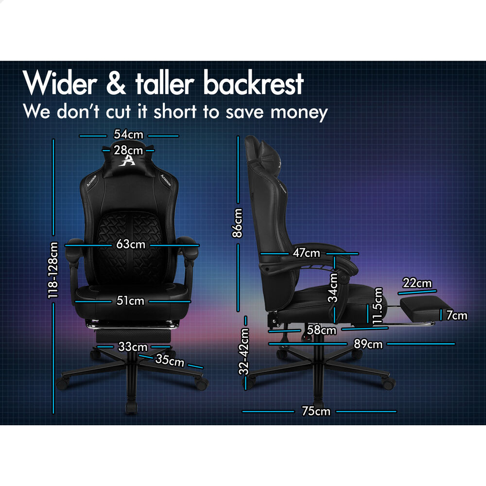 ALFORDSON Gaming Office Chair Ergonomic Computer Footrest Leather All Black