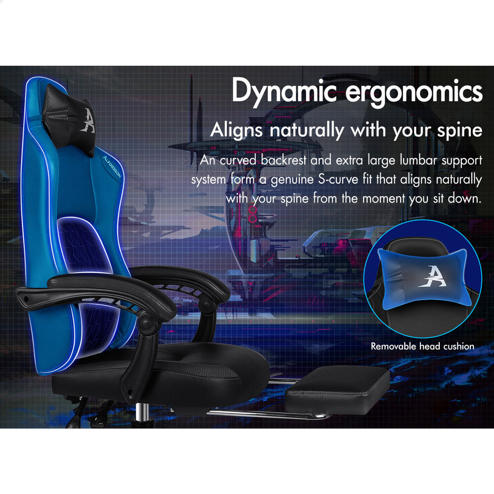 ALFORDSON Gaming Office Chair Ergonomic Computer Footrest Leather All Black