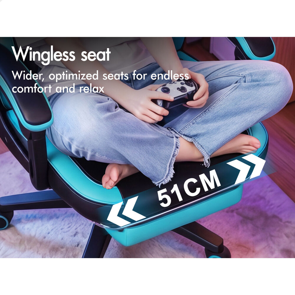 ALFORDSON Gaming Office Chair Ergonomic Computer Footrest Leather Black & Cyan