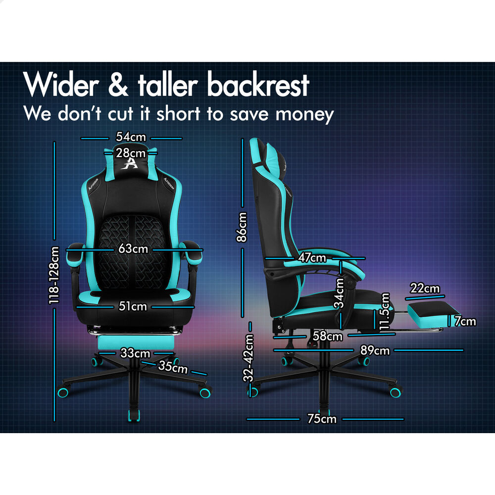 ALFORDSON Gaming Office Chair Ergonomic Computer Footrest Leather Black & Cyan