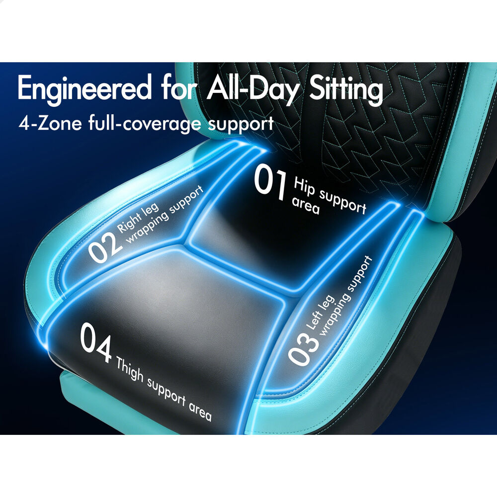 ALFORDSON Gaming Office Chair Ergonomic Computer Footrest Leather Black & Cyan