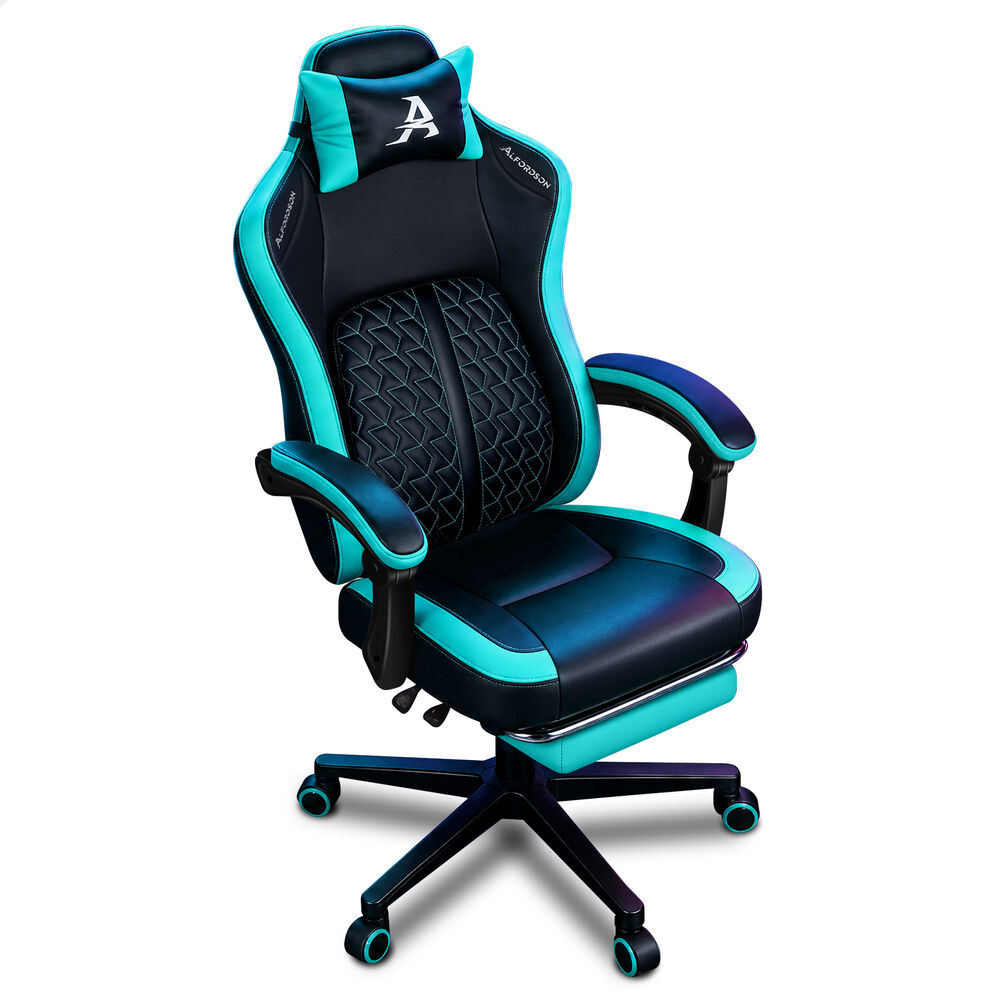 ALFORDSON Gaming Office Chair Ergonomic Computer Footrest Leather Black & Cyan
