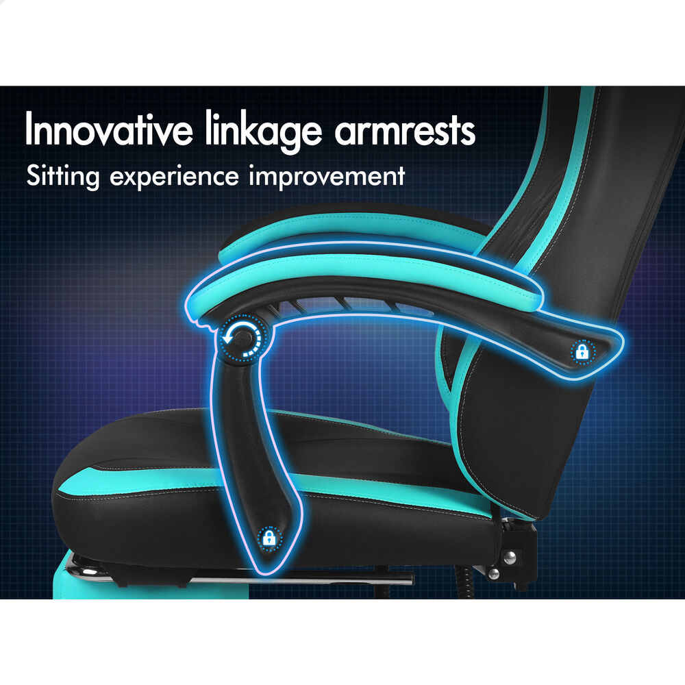 ALFORDSON Gaming Office Chair Ergonomic Computer Footrest Leather Black & Cyan