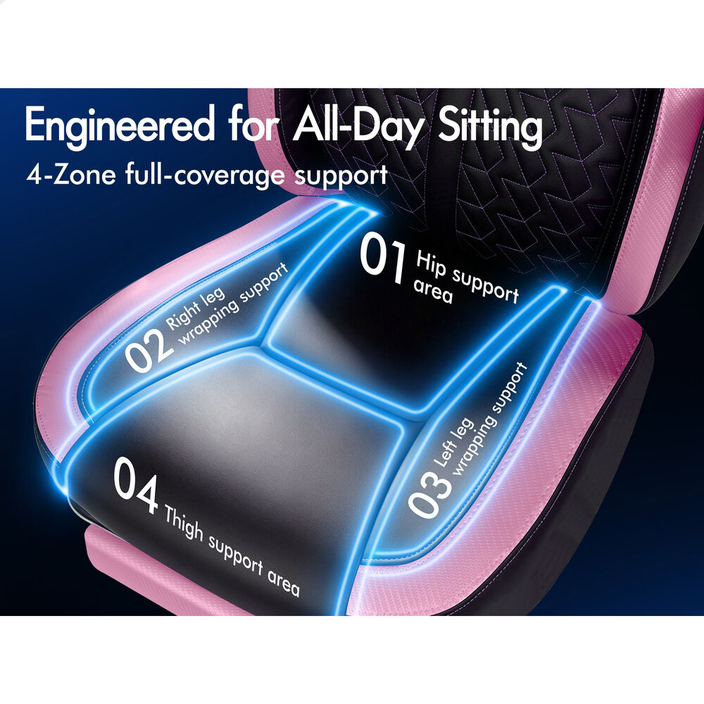 ALFORDSON Gaming Office Chair Ergonomic Computer Footrest Leather Black & Pink