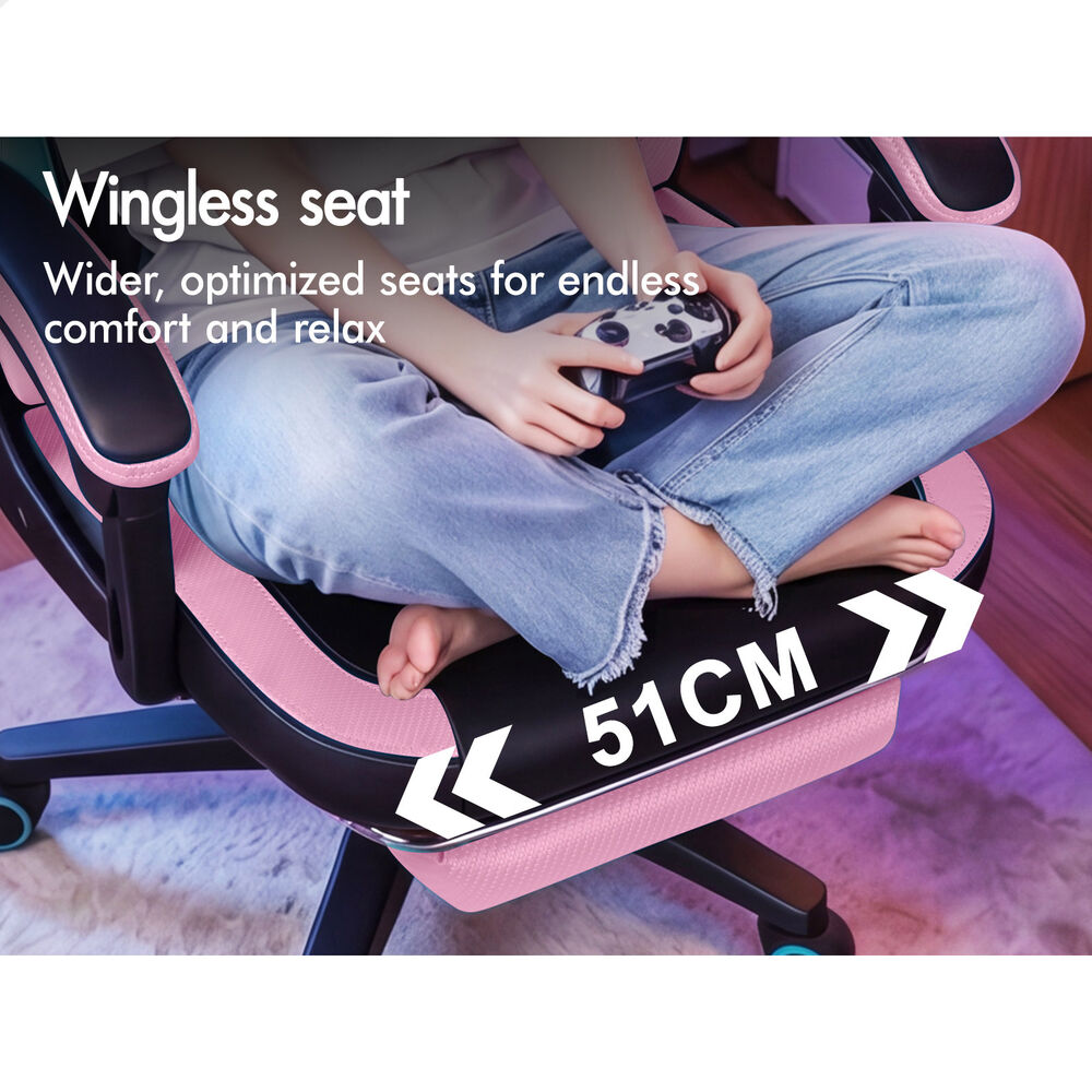 ALFORDSON Gaming Office Chair Ergonomic Computer Footrest Leather Black & Pink