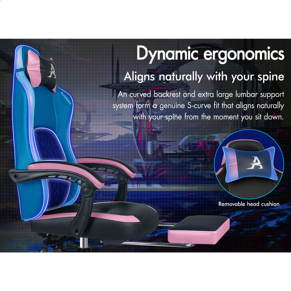 ALFORDSON Gaming Office Chair Ergonomic Computer Footrest Leather Black & Pink