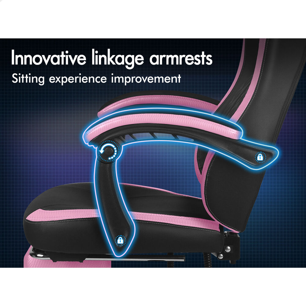 ALFORDSON Gaming Office Chair Ergonomic Computer Footrest Leather Black & Pink