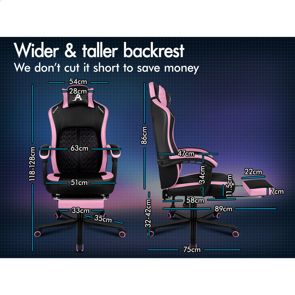 ALFORDSON Gaming Office Chair Ergonomic Computer Footrest Leather Black & Pink