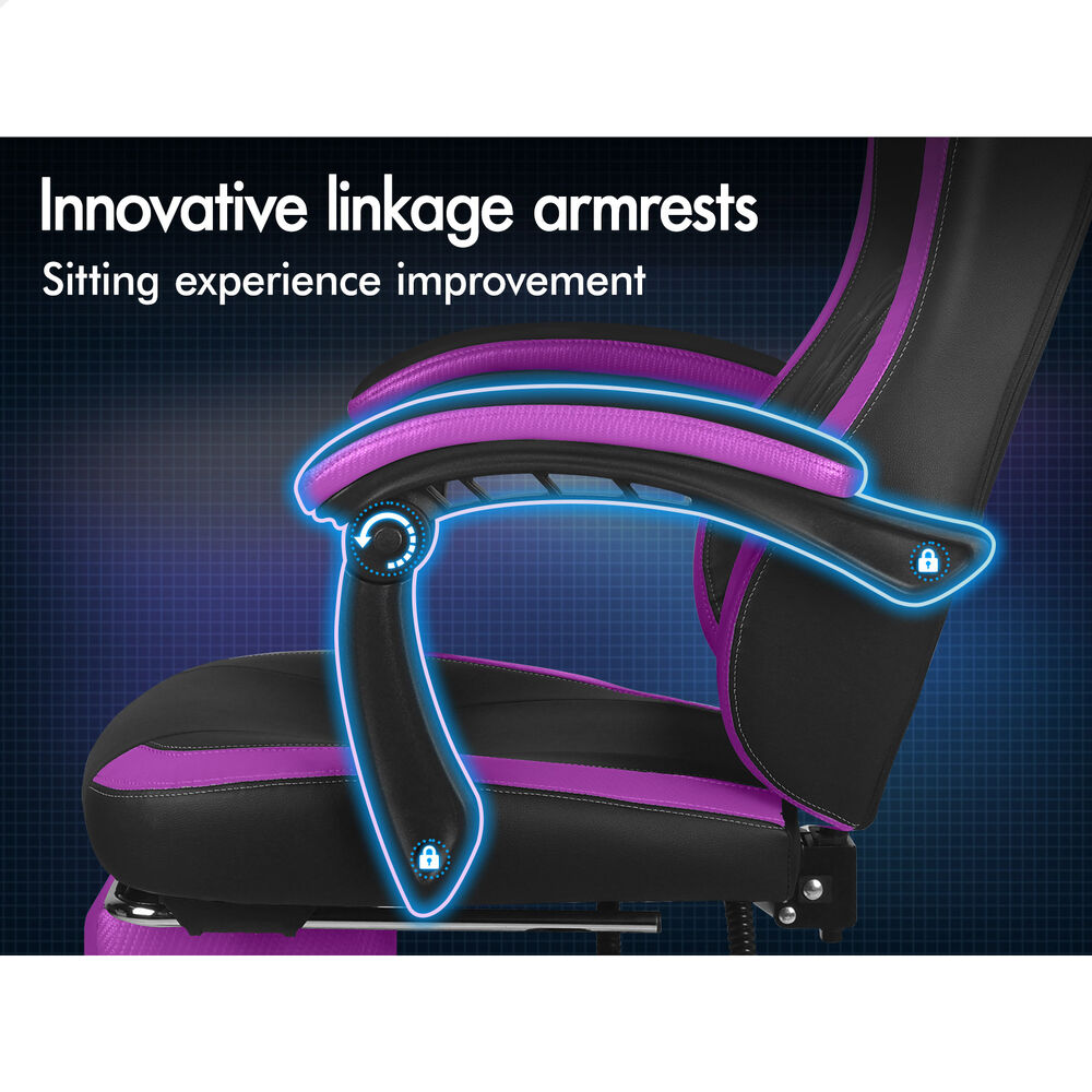 ALFORDSON Gaming Office Chair Ergonomic Computer Footrest Leather Black & Purple