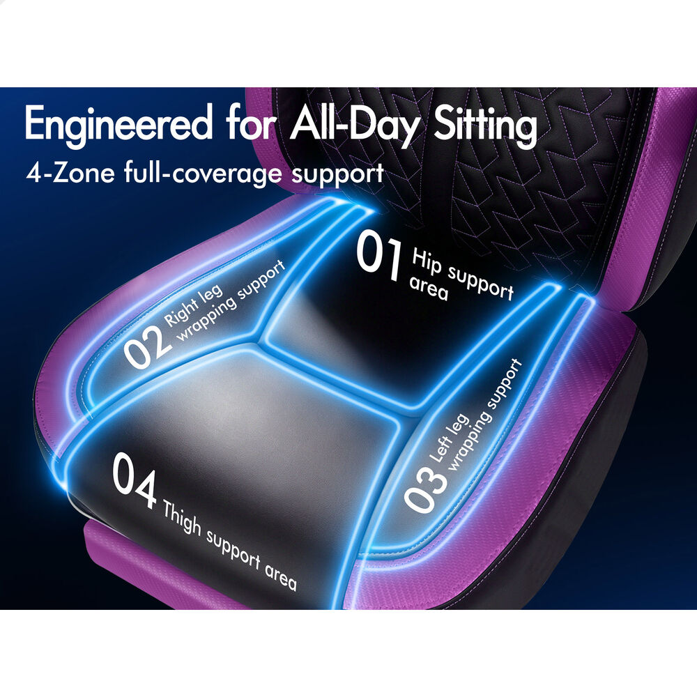 ALFORDSON Gaming Office Chair Ergonomic Computer Footrest Leather Black & Purple