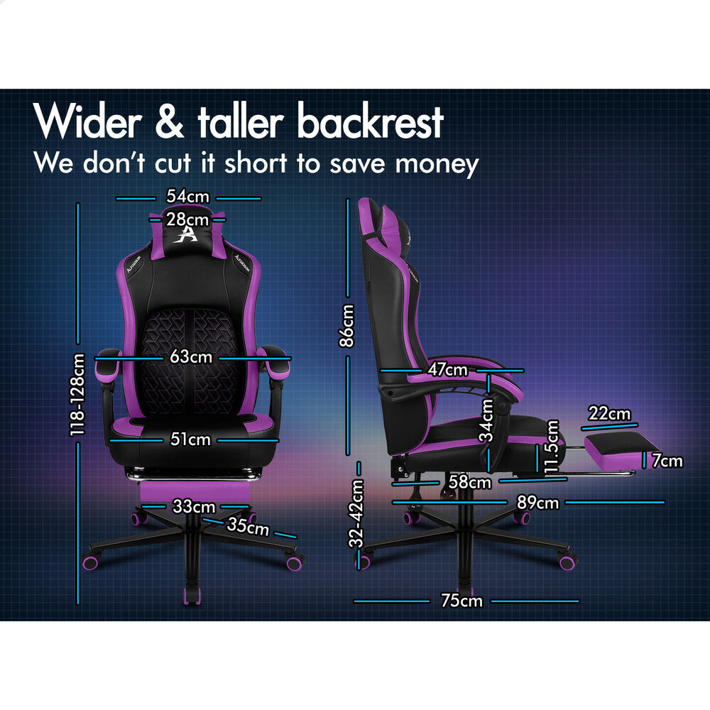 ALFORDSON Gaming Office Chair Ergonomic Computer Footrest Leather Black & Purple
