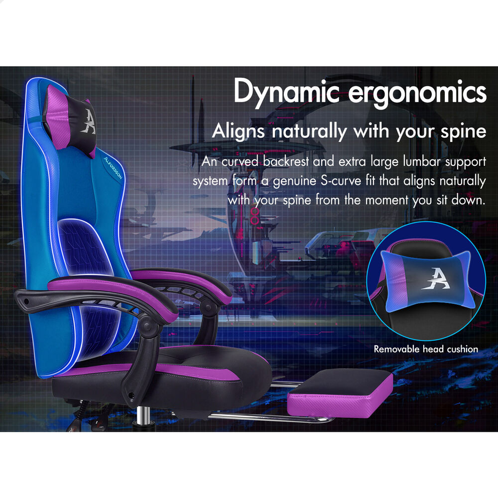 ALFORDSON Gaming Office Chair Ergonomic Computer Footrest Leather Black & Purple