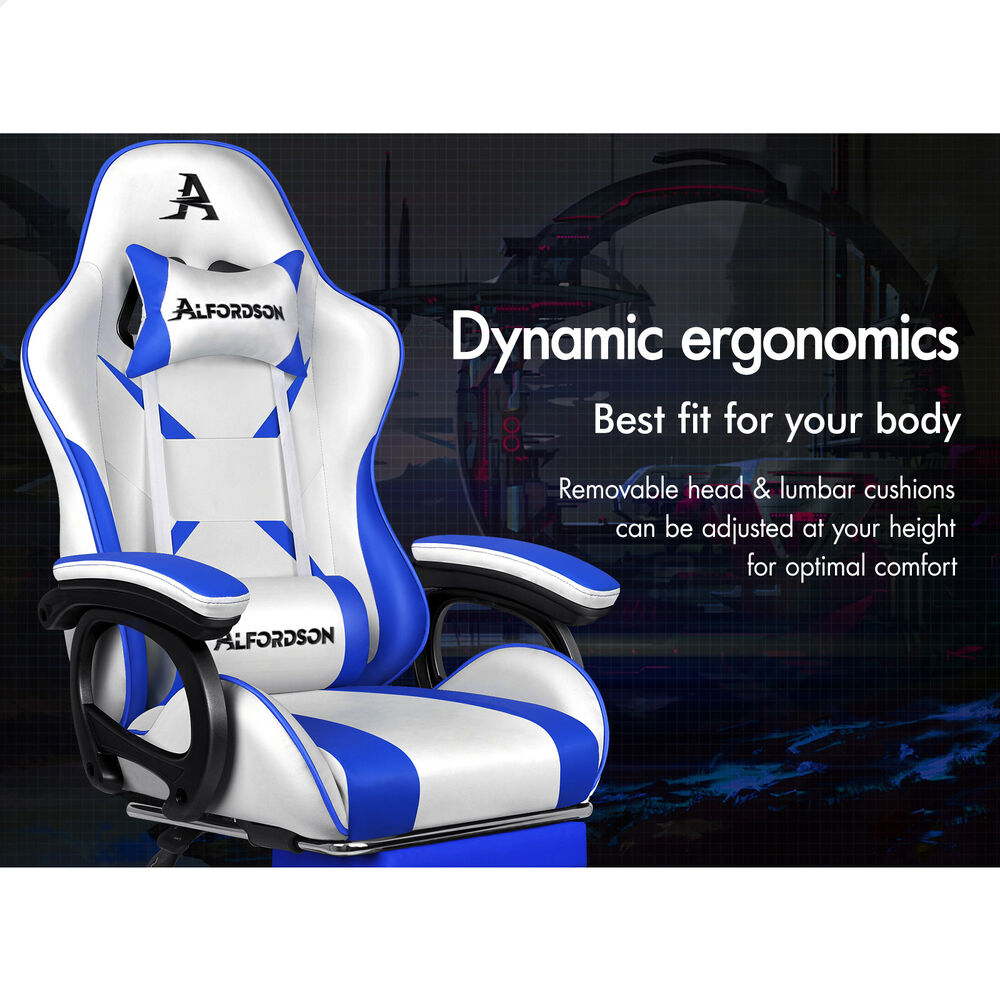 ALFORDSON Gaming Office Chair Racing Massage Computer Seat Footrest Leather