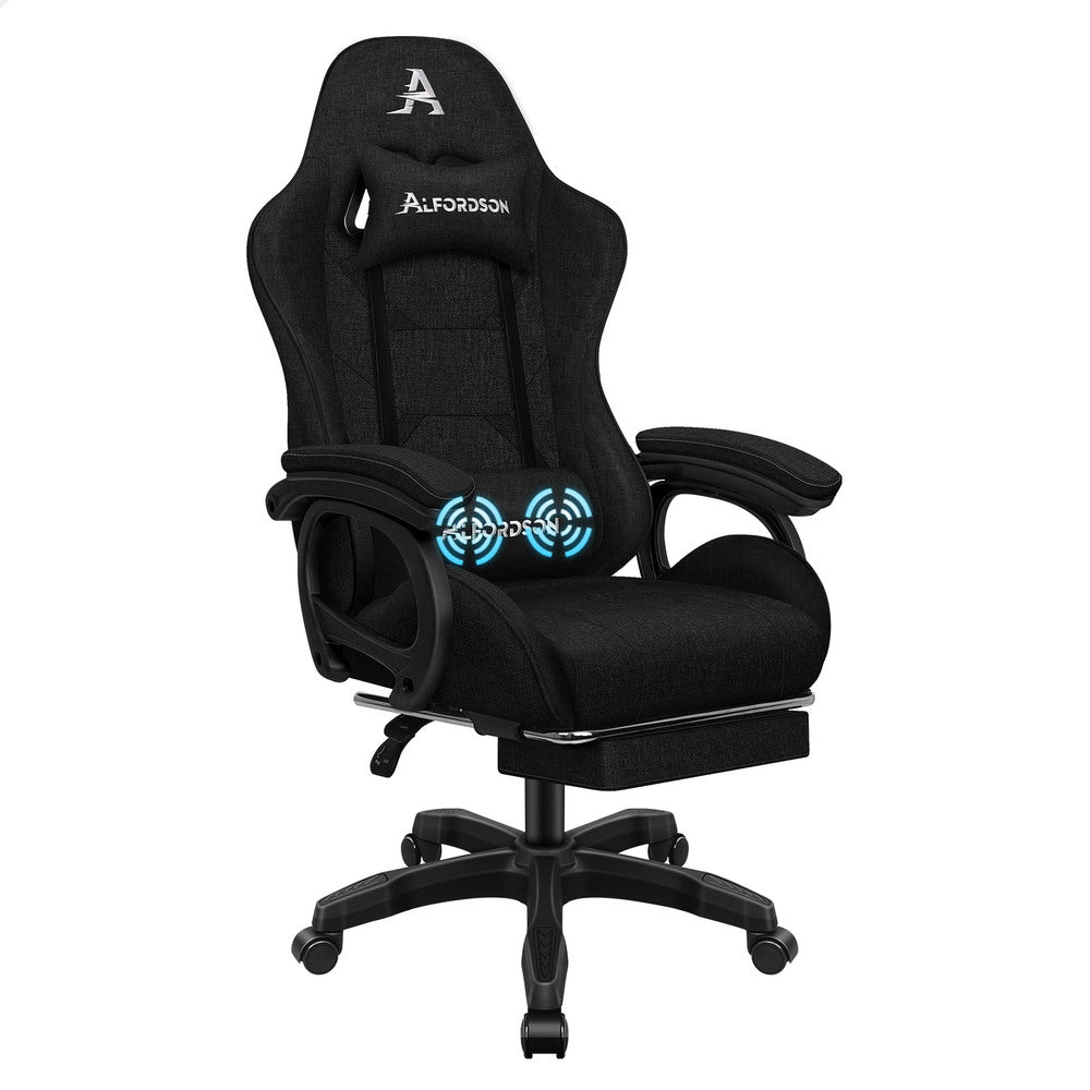 ALFORDSON Gaming Chair Office with 2-Point Massage Lumbar Pillow Fabric Black