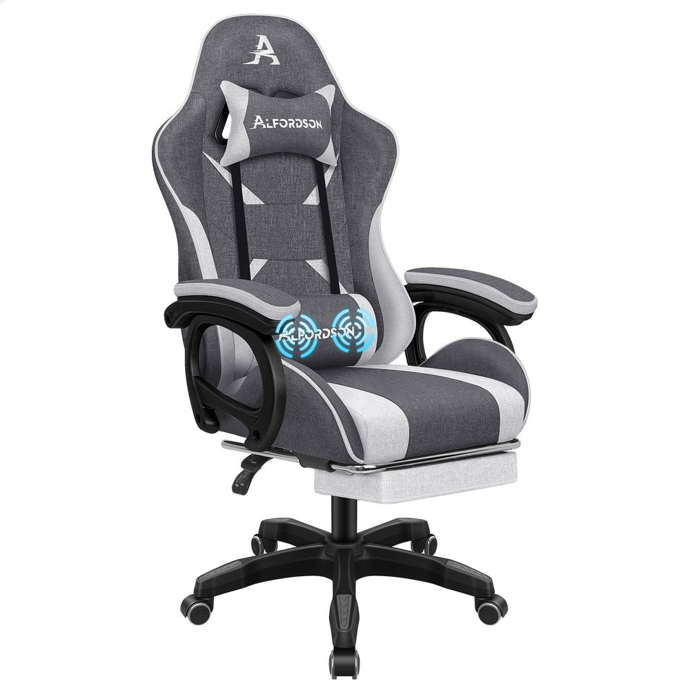 ALFORDSON Gaming Chair Office 2-Point Massage Lumbar Pillow Fabric Grey