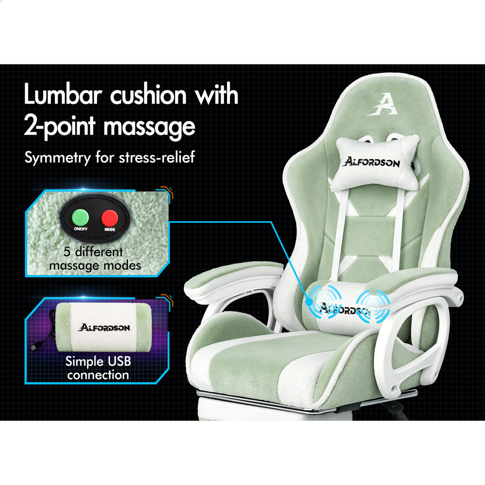ALFORDSON Gaming Office Chair Racing Massage Computer Seat Footrest Sherpa Fleece