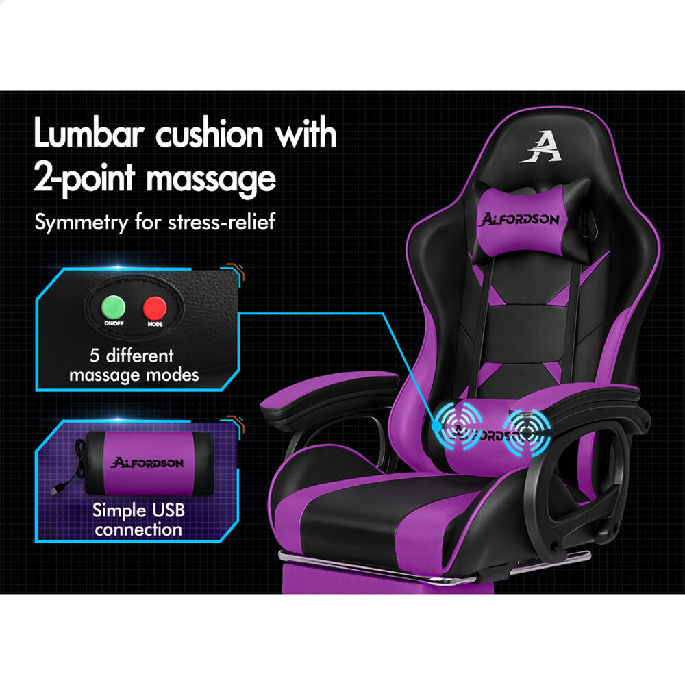 ALFORDSON Gaming Office Chair Racing Massage Computer Seat Footrest Leather