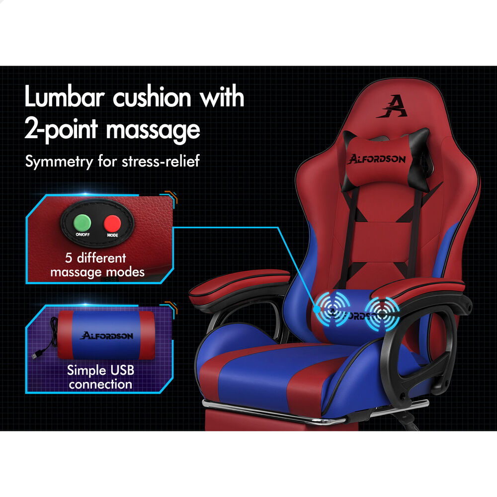 ALFORDSON Gaming Office Chair Racing Massage Computer Seat Footrest Leather