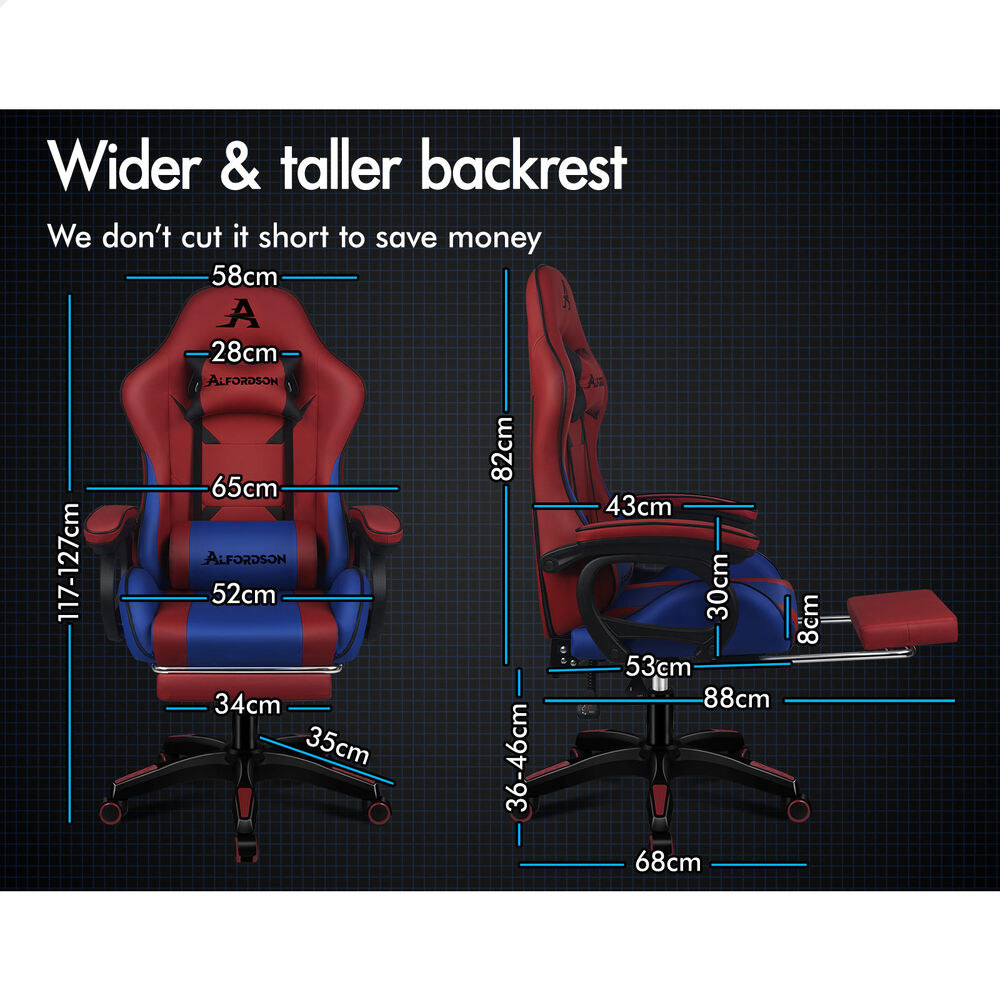 ALFORDSON Gaming Office Chair Racing Massage Computer Seat Footrest Leather