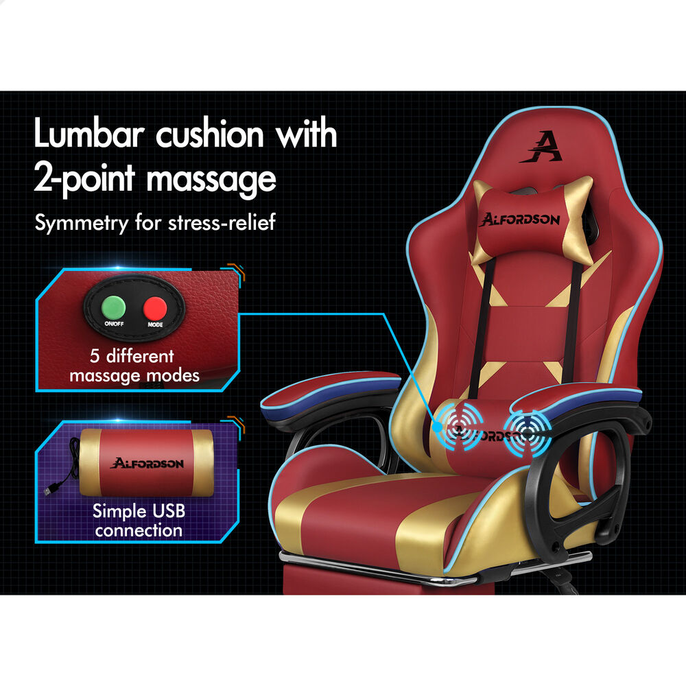 ALFORDSON Gaming Office Chair Racing Massage Computer Seat Footrest Leather