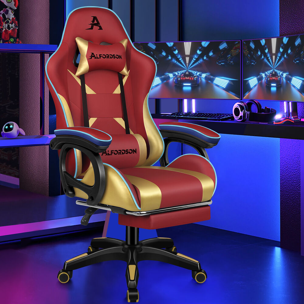 ALFORDSON Gaming Office Chair Racing Massage Computer Seat Footrest Leather