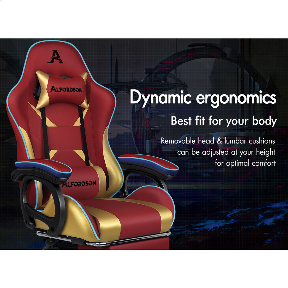 ALFORDSON Gaming Office Chair Racing Massage Computer Seat Footrest Leather