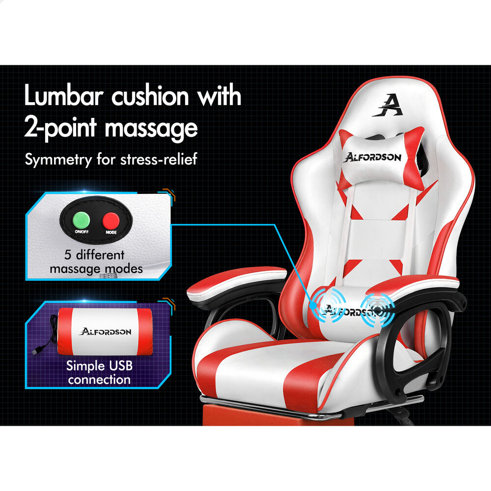 ALFORDSON Gaming Office Chair Racing Massage Computer Seat Footrest Leather