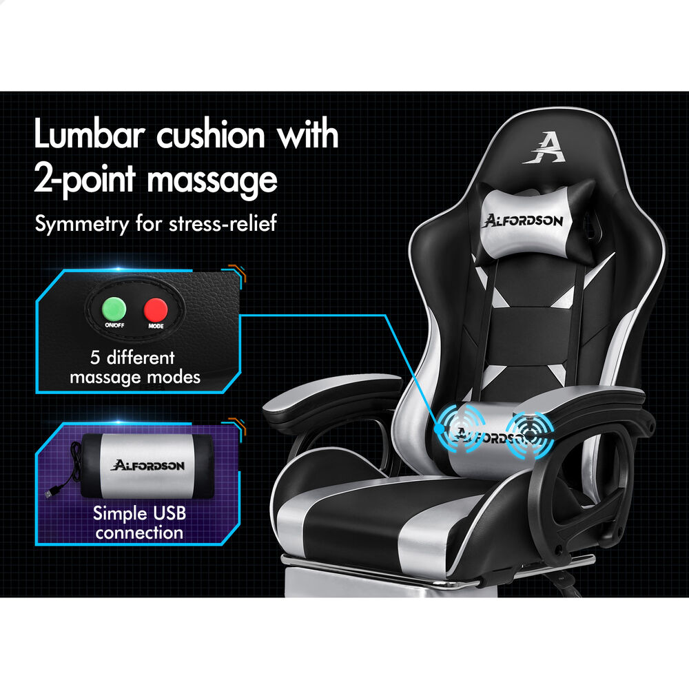 ALFORDSON Gaming Office Chair Racing Massage Computer Seat Footrest Leather