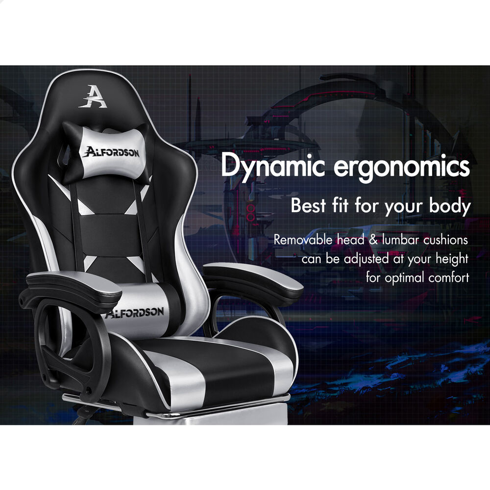 ALFORDSON Gaming Office Chair Racing Massage Computer Seat Footrest Leather