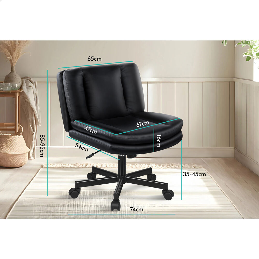 ALFORDSON Armless Office Desk Chair Mid Back Wide Seat w/ Wheels Leather Black