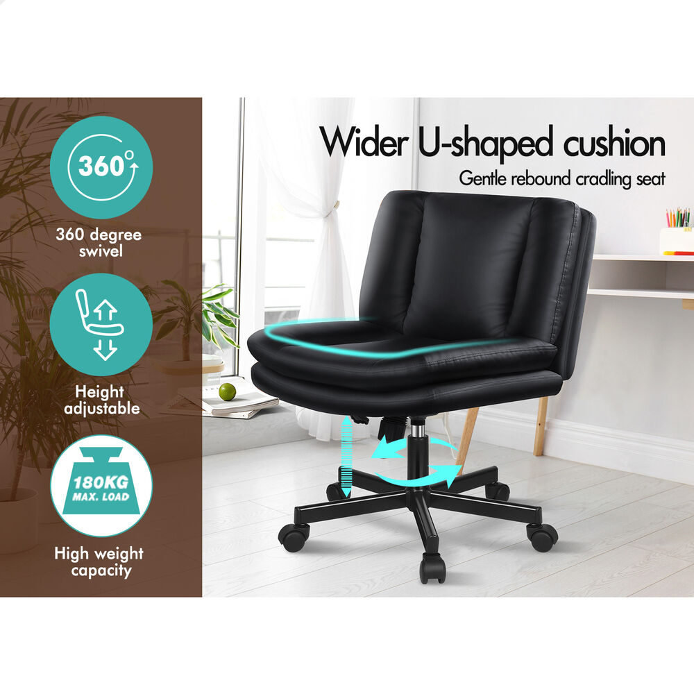 ALFORDSON Armless Office Desk Chair Mid Back Wide Seat w/ Wheels Leather Black
