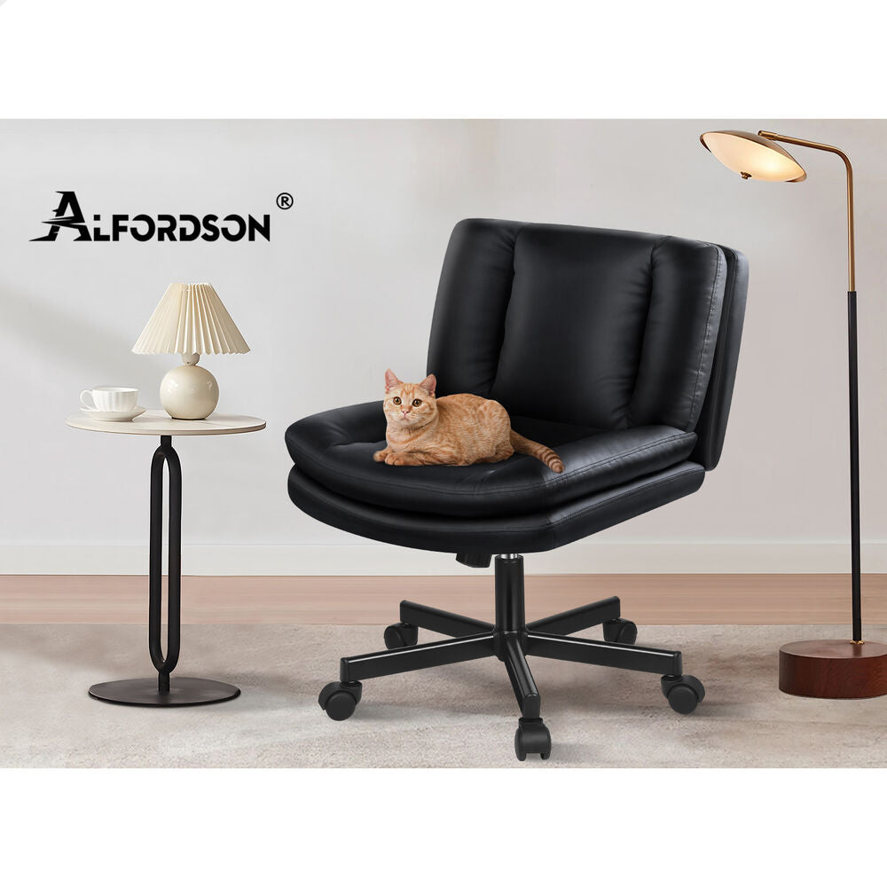 ALFORDSON Armless Office Desk Chair Mid Back Wide Seat w/ Wheels Leather Black